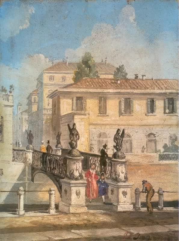 152-Angelo Inganni-Il ponte delle Sirenette sul Naviglio di San Damiano